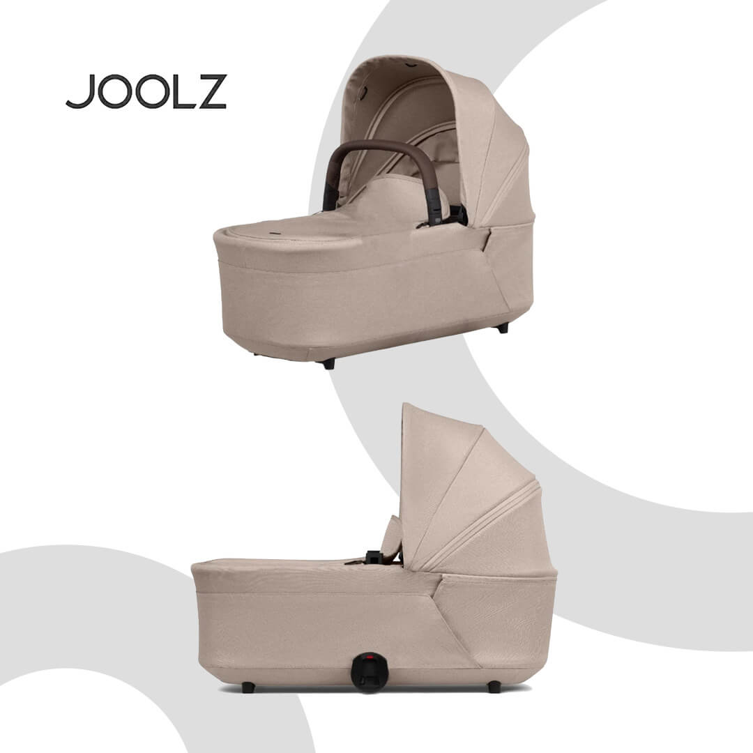 Joolz Hub² carrycot in Sandy Taupe with extendable ventilated sun hood providing airflow and UPF 50+ sun protection