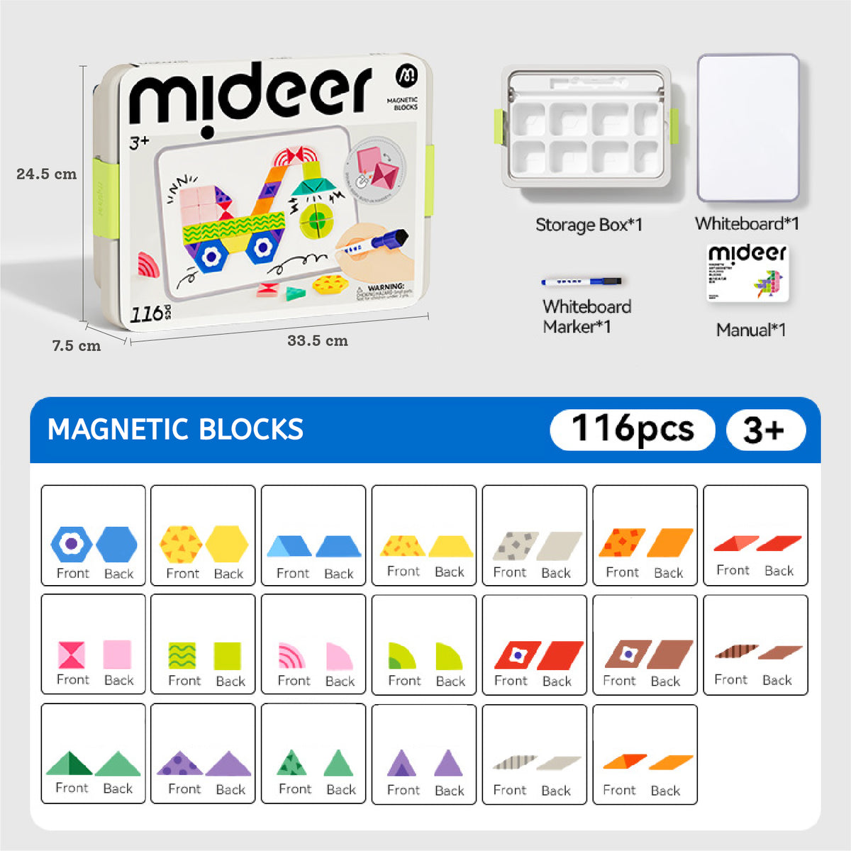 mideer magnetic shapes whiteboard size chart