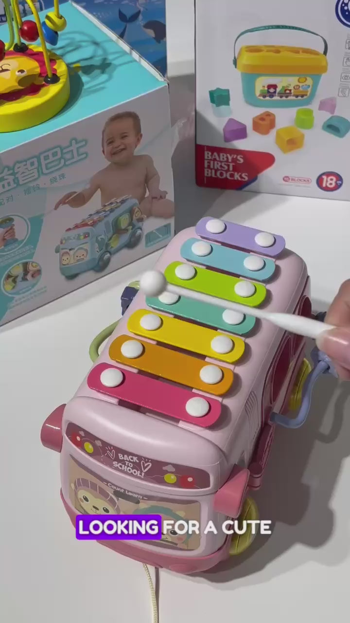 3-in-1 Musical School Bus Toy | Baby Xylophone & Shape Sorter | Toyspry Dubai